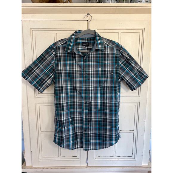 Marmot size medium mens plaid button down shirt short sleeves - Picture 1 of 2